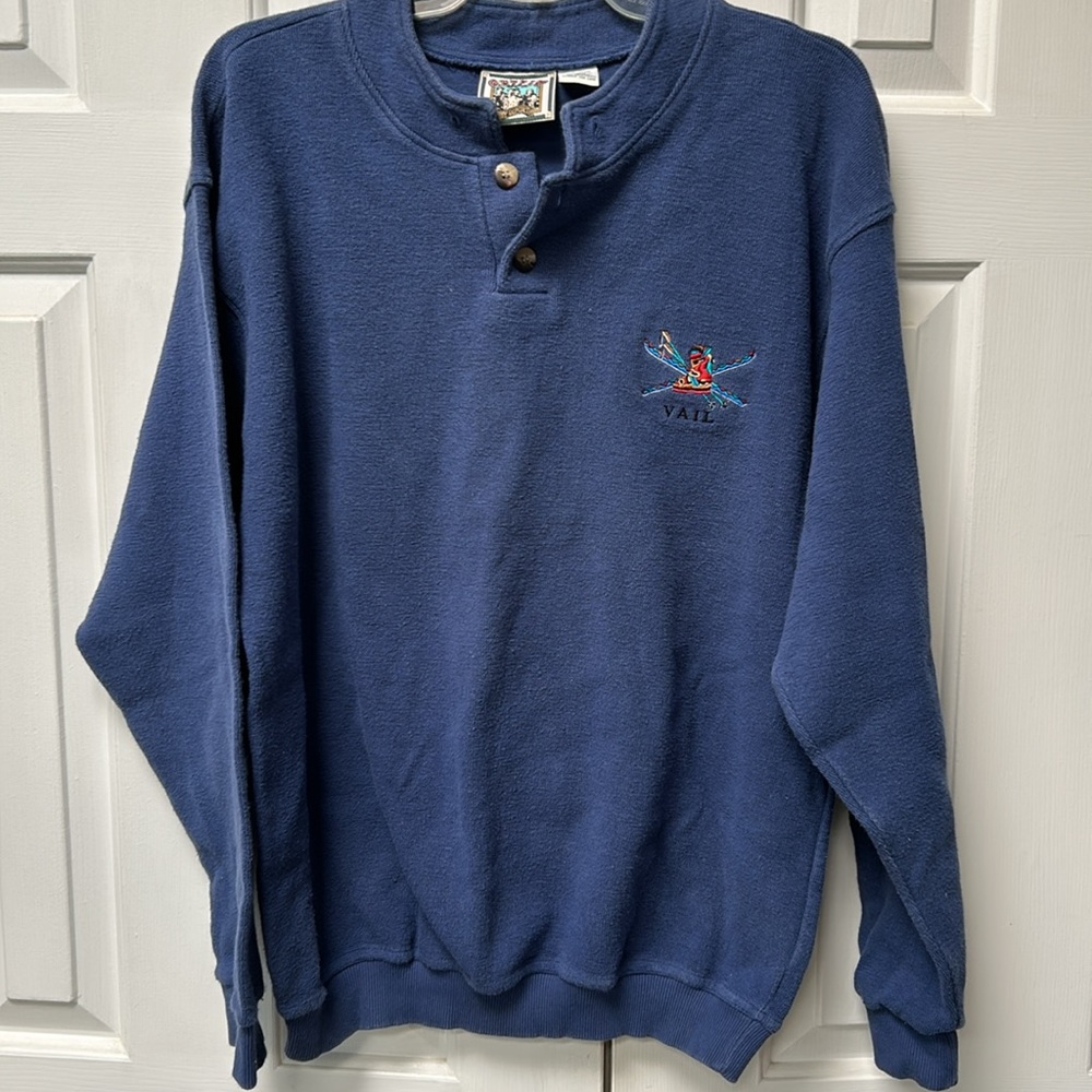 Vintage VAIL ensignia pullover 2button mock crewneck longsleeved men’s shirt. Lg
